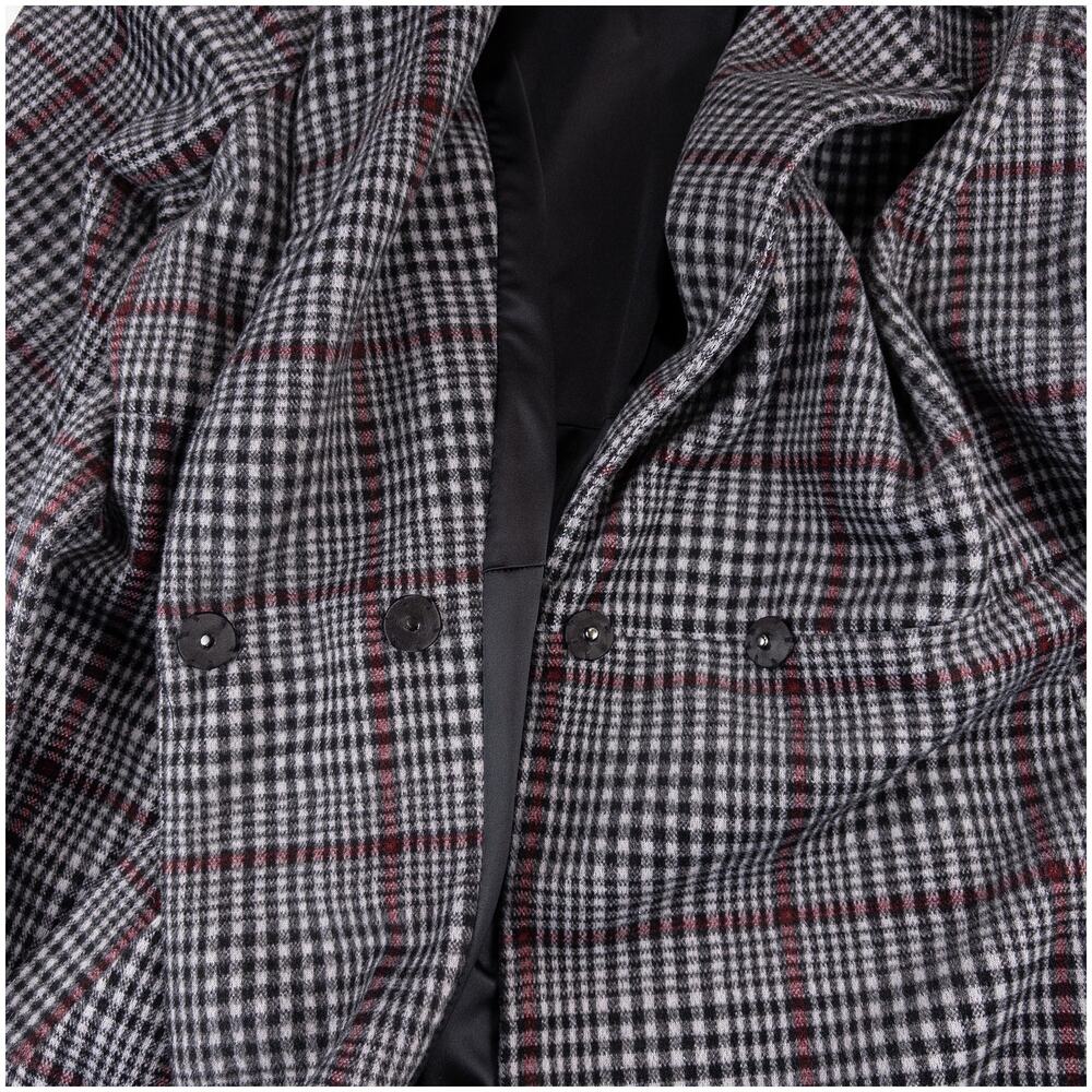Torrid Plaid Softest Coat Tie Front Women Sz 1 1X 14/16 Gray Red Preppy Classic - Picture 11 of 14